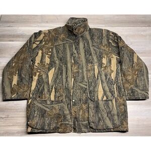Vintage Camo Hunting Coat Winchester Trebark Print Quilt Lined Insulated Size XL